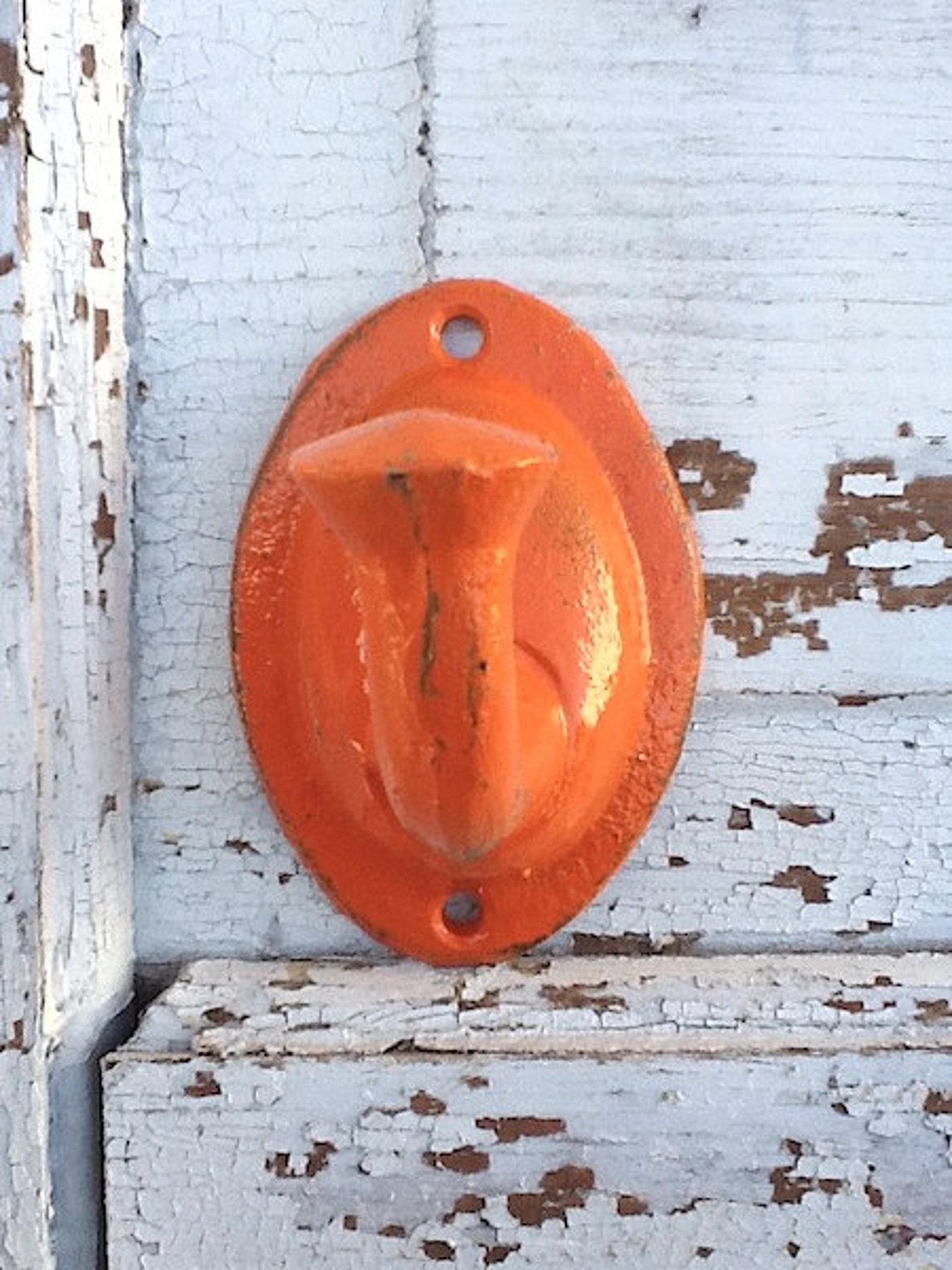 Orange Wall Hook cast Iron Bright Cast Iron Distressed Etsy