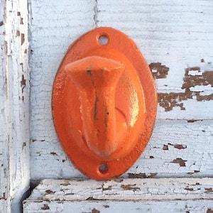 Orange Wall Hook -Cast Iron - Bright Cast Iron - Distressed  - Metal Wall Decor - Bathroom Hook- Fixture-Mod-Retro Kitchen-Autumn Fall Decor