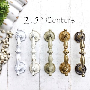 Knobs Pulls Vintage Drawer Pulls 2.5 Centers Shabby Chic French Style Chippy Farmhouse Style Pulls 64 MM Cottage Chic Knob Modern Farmhouse