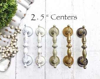 Knobs Pulls Vintage Drawer Pulls 2.5 Centers Shabby Chic French Style Chippy Farmhouse Style Pulls 64 MM Cottage Chic Knob Modern Farmhouse