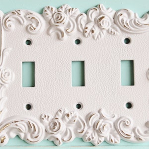 Victorian Antique Vintage Style Rose 3 Toggle Light Switch Cover-Triple Light Switch Cover, Metal Wall Decor Lighting Outlet Cover