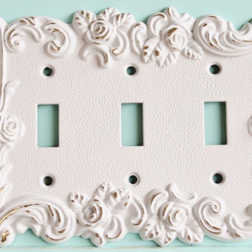 Victorian Antique Vintage Style Rose 3, 3 Light Switch Cover White