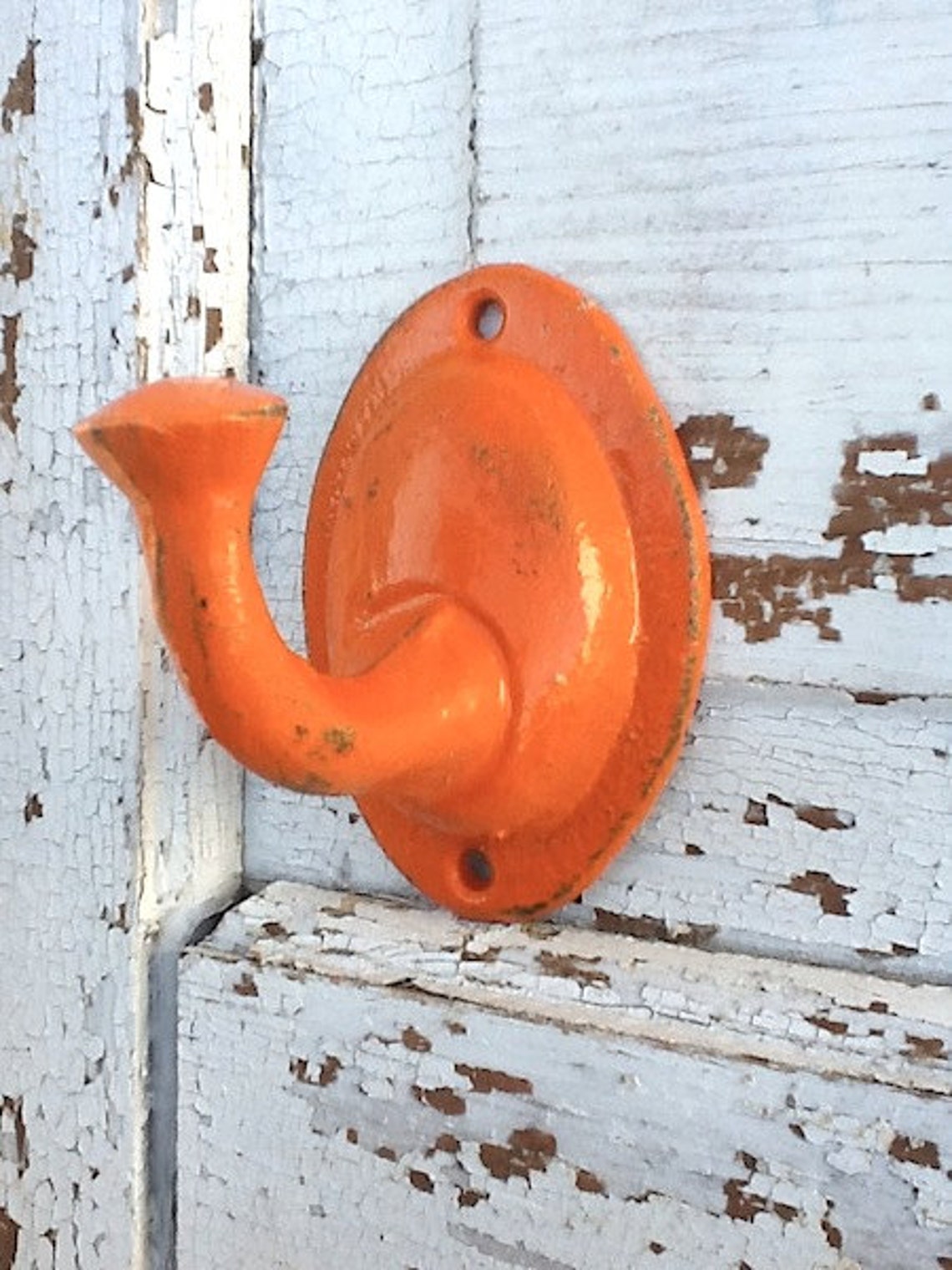 Orange Wall Hook cast Iron Bright Cast Iron Distressed Etsy