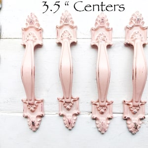 Vintage Drawer Pulls 3.5 &quot; Centers Shabby Chic Knobs , Farmhouse Style , Blushing Pink Pulls  , Cottage Chic Knobs , Modern Farmhouse