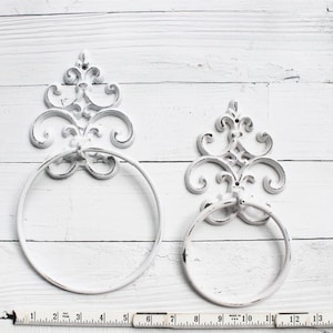 Fleur De Lis Cast Iron Hand Towel Holder , Cast Iron Wall Mounted Tea Towel Holder , Shabby White ,European Vintage Design , Rustic Bathroom