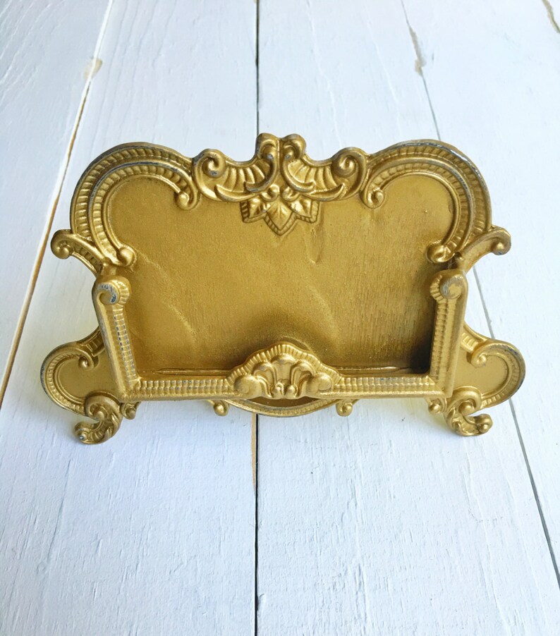 Metal Business Card Holder Muted Gold Office Desk Decor Image 0