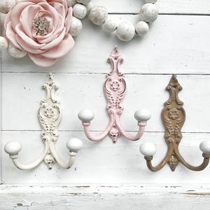 Shabby Chic Iron Wall Hook In Blushing Pink Coat Key Hook Pale Pink Girl Hook Cottage Style Jewelry Holder Hanger French Girls Room Bath