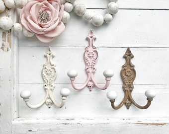 Shabby Chic Iron Wall Hook In Blushing Pink Coat Key Hook Pale Pink Girl Hook Cottage Style Jewelry Holder Hanger French Girls Room Bath