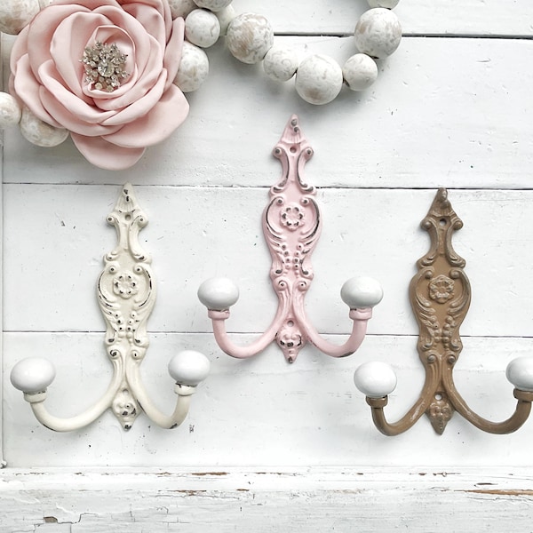 Shabby Chic Iron Wall Hook In Blushing Pink Coat Key Hook Pale Pink Girl Hook Cottage Style Jewelry Holder Hanger French Girls Room Bath