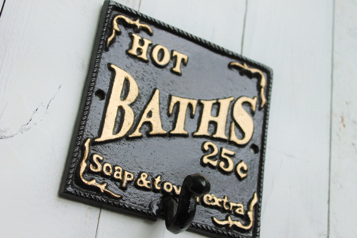 Jet Black Bathroom Hot Bath Hookcast Iron Signmetal Wall Etsy