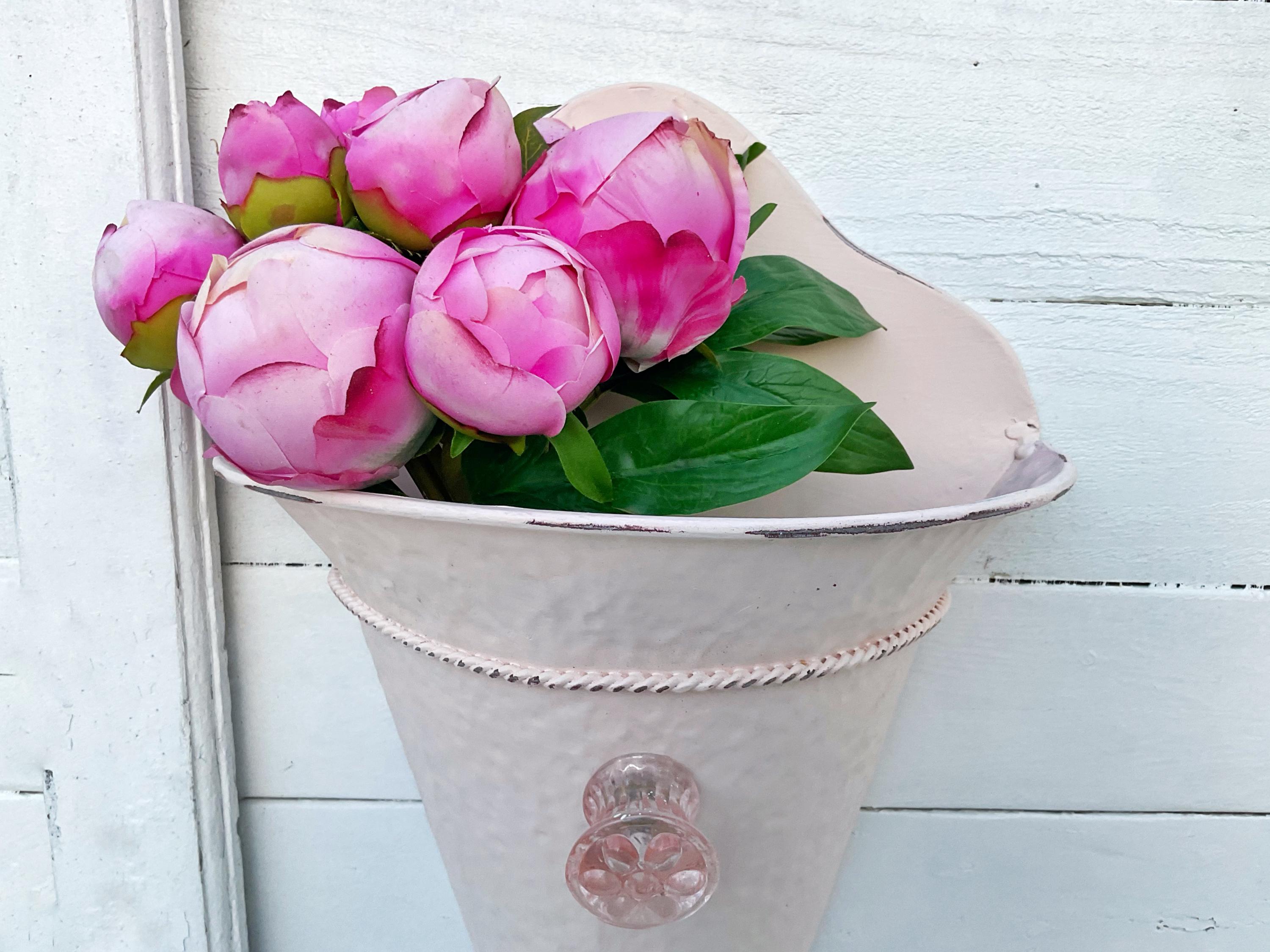 Shabby Chic Light Pink Metal Flower Wall Pocket Light Pink Glass Knob ...