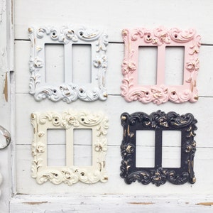 Double Rocker GFI In Creamy Ivory White, Switch Cover, Lightswitch Cover, Light Switch Cover Plates,Shabby Chic,Custom Light Switch Cover