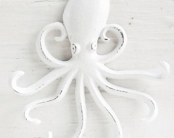 Distressed White Octopus Key Hook-Beach House Decor-Coastal Decor-Wall Hanging-Key Hanger-Outdoor Style-Spring Summer Decor-Patio
