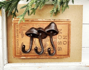 Mushroom Hooks , Wall Hook, Childrens Bedroom , Metal Wall Decor, For The Hoom ,Key Hook, Triple Wall Hook ,Metal Wall Art Farmhouse Iron