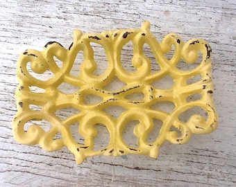 Yellow Cast Iron -  Victorian Inspired Scroll Soap Dish -  Modern Buttercup Yellow - Metal Home Decor - Spring Home Decor-Bathroom Fixture