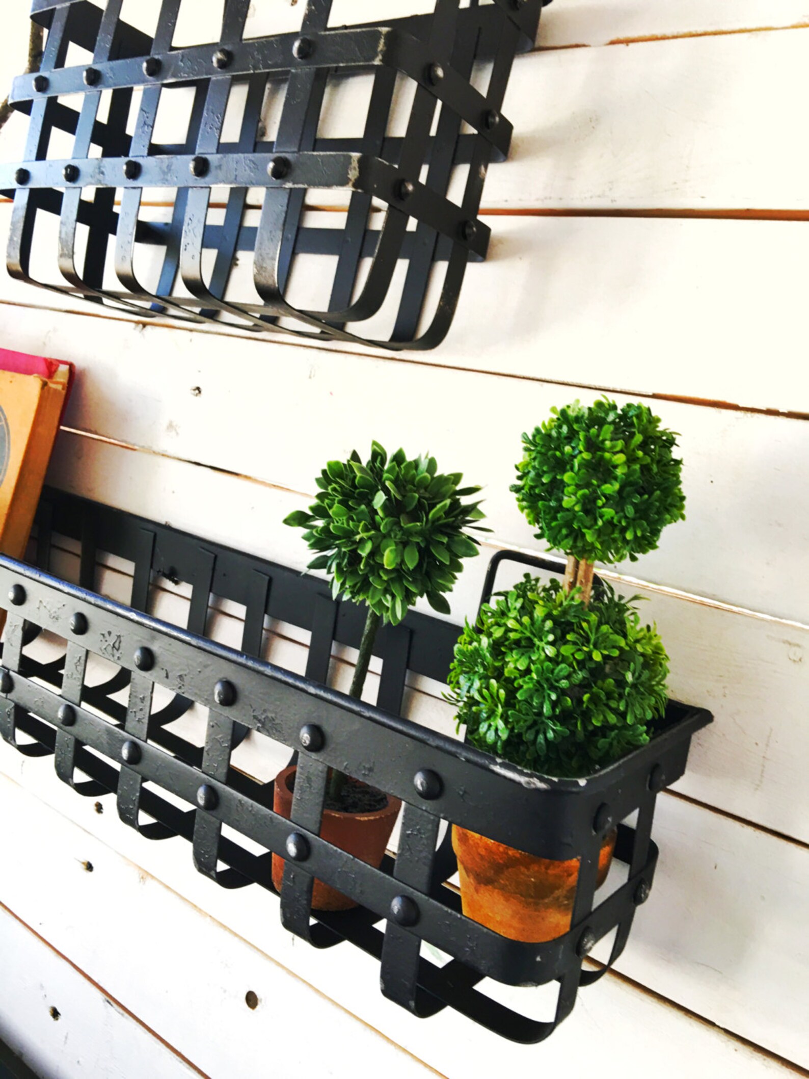 Metal Iron Wall Black Basket Hanging Storage Rustic Office Etsy