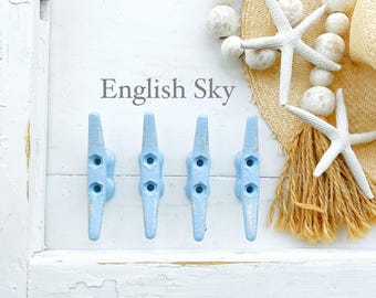4 Inch Boat Cleat In English Sky , Florida Coastal Beach House , Sealife Drawer Knobs , Ship Cabin Knobs Boat Hook , Ocean Drawer Bathroom