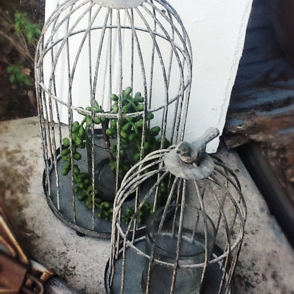 Wire Bird Cage Set, Deux cages à oiseaux vintage, Shabby Chic Bird Cage, Français Country Candle Holder, Français Country Bird Cage, Vintage Moderne, Cuisine