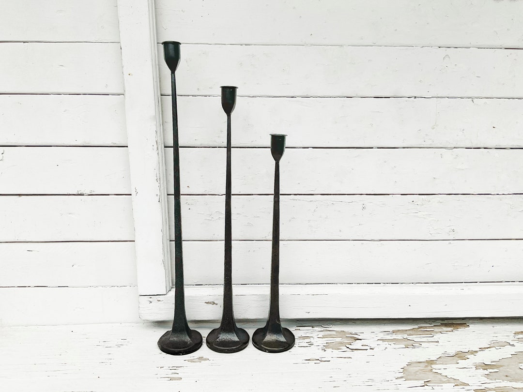 Tall Black Cast Iron Taper Candlestick Holders Set of 3 Hand Forged ...