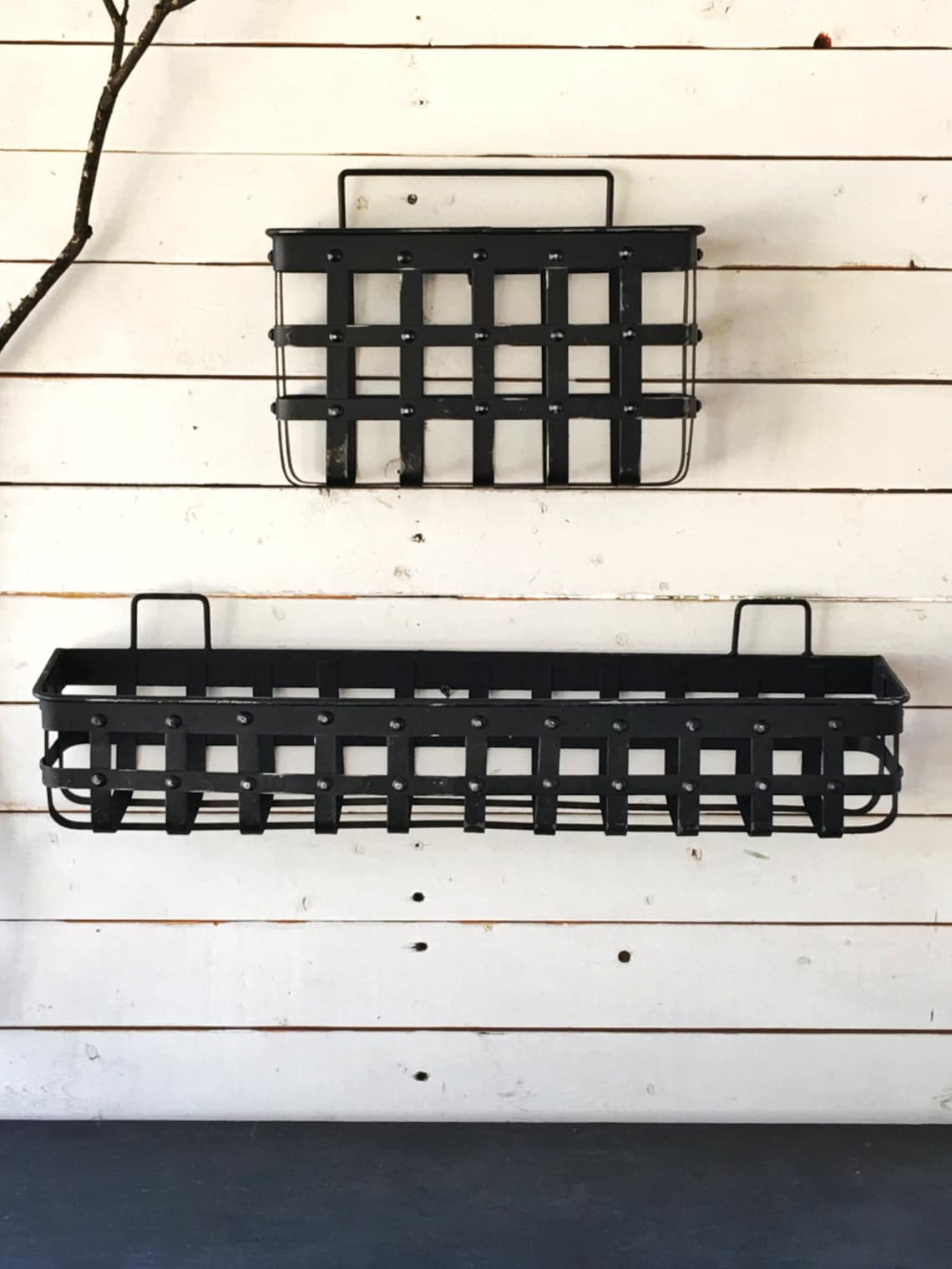 Metal Iron Wall Black Basket Hanging Storage Rustic Office Etsy