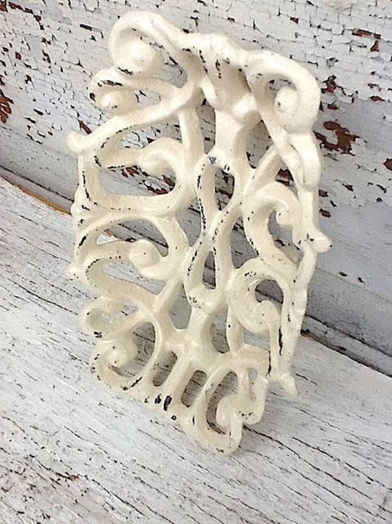 Shabby Chic Cream Wedding-Cream Business Card Holder-Cast Iron-Rustic Vintage-Bathroom Decor-Retro Soap Dish- Distressed -Metal Decor-Spring image 4