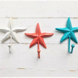 Starfish Wall Hook - Cast Iron Starfish Beach Decor - Metal Wall Hanger- Small Hook - Jewelry Scarf Hanger - Beach Cottage Chic - Any Color