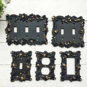 Light Switch Cover In Victorian Black, Switch Cover, Lightswitch Cover Light Switch Cover Plates,Shabby Chic Custom Light Switch Cover Metal image 1