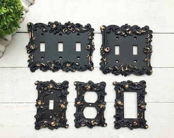 Light Switch Cover In Victorian Black, Switch Cover, Lightswitch Cover Light Switch Cover Plates,Shabby Chic Custom Light Switch Cover Metal