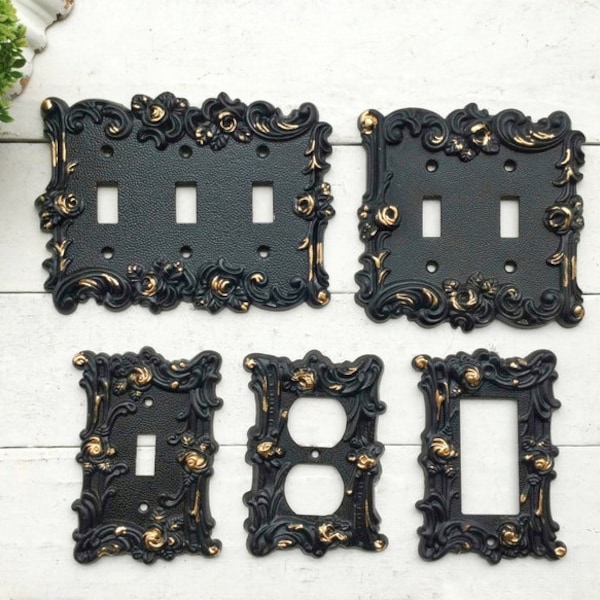 Light Switch Cover In Victorian Black, Switch Cover, Lightswitch Cover Light Switch Cover Plates,Shabby Chic Custom Light Switch Cover Metal