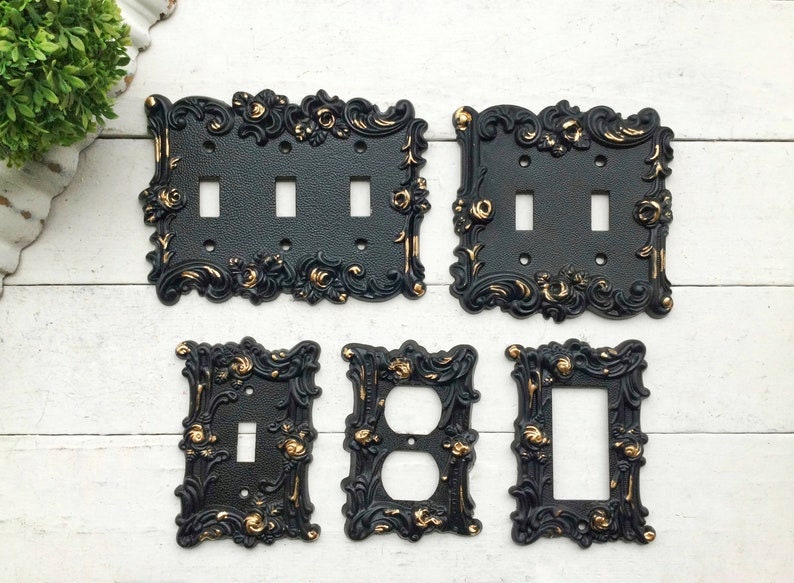 Light Switch Cover In Victorian Black, Switch Cover, Lightswitch Cover Light Switch Cover Plates,Shabby Chic Custom Light Switch Cover Metal image 1