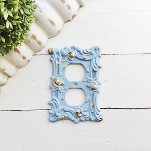 Decorative Plates In English Sky Light Blue Switch Cover, Lightswitch Cover, Light Switch Cover Plates,Shabby Chic,Custom Light Switch Cover