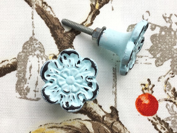 Metal Light Blue Flower Knobs , Shabby Chic Dresser Drawer Pulls Knob  Handles ,vintage Blue , Unique Cabinet Knobs , Winter Blue Home - Etsy
