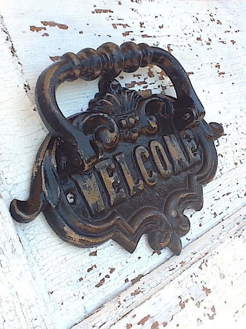 Jet Black Door Knocker / Rustic Cast Iron / Old Fashioned / Etsy
