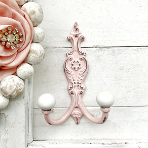 Shabby Chic Iron Wall Hook In Shabby White Coat Key Hook , Rustic Chic Girls Hook , Cottage Style Jewelry Holder Hanger Chippy Antique White image 6