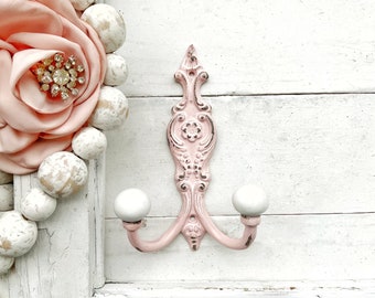 Shabby Chic Iron Wall Hook In Blushing Pink Coat Key Hook Pale Pink Girl Hook Cottage Style Jewelry Holder Hanger French Girls Room Bath