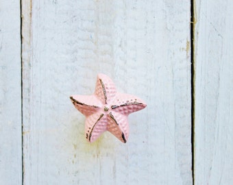 Drawer Pull Knobs-Dresser Pull-Cabinet Pulls-In Blushing Pink Starfish Knobs-Distressed Metal-Rustic Chic Home-Berry Pink Furniture Hardware