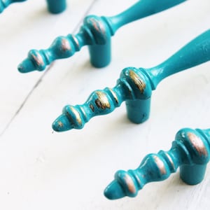 French Teal  Large Shabby Chic Cabinet Door Pulls-Distressed-Cabinet Pulls-Shabby French-Drawer Handles-Modern Home- Knobs-3 inch mounting