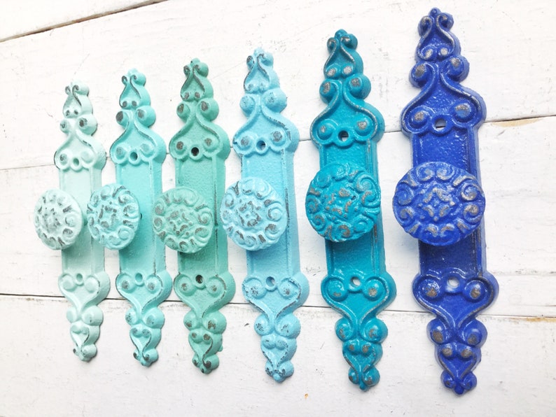 Rustic Distressed Coastal Drawer Pulls Blue Handles Etsy