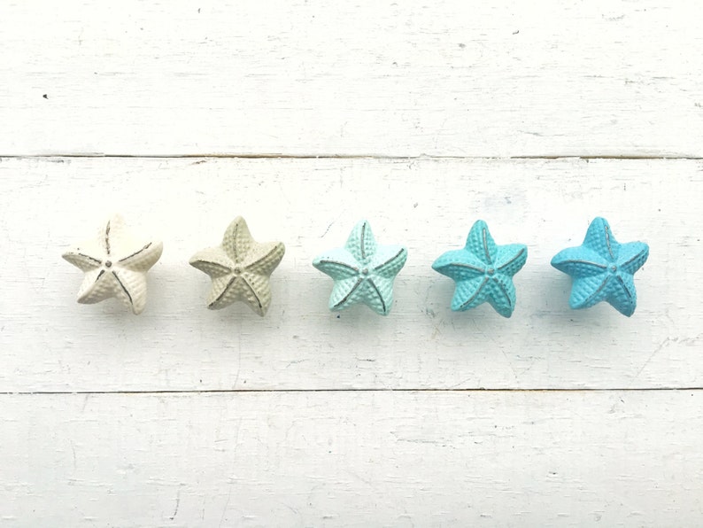 Starfish Drawer Knob In PASTELS Shabby Chic Distressed Metal-Sea Glass Blue Seaside Cottage-Nautical Childrens Room-Coastal Bathroom Bild 1