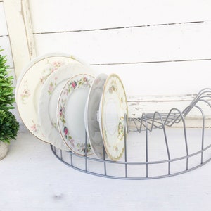 Vintage Style Kitchen Rack Plate Holder Drying Half Round Plate Rack Dish Holder In Galvanized Metal , Metal Dish Holder , Rustic Metal