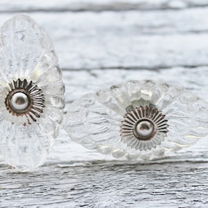 Shabby Chic Clear Glass Knobs -Dresser Drawer Knobs Pulls Handles-Crystal Knob-Kitchen Hardware-French Cottage Bedroom-Craft Fair Furniture
