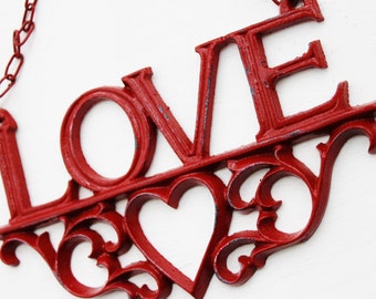 Love Sign-Wall Hanging-Shabby Chic Country Red-Distressed Style Sign-I Love You-Wedding Sign-Heart Decor-Home Decor-Februrary Finds-