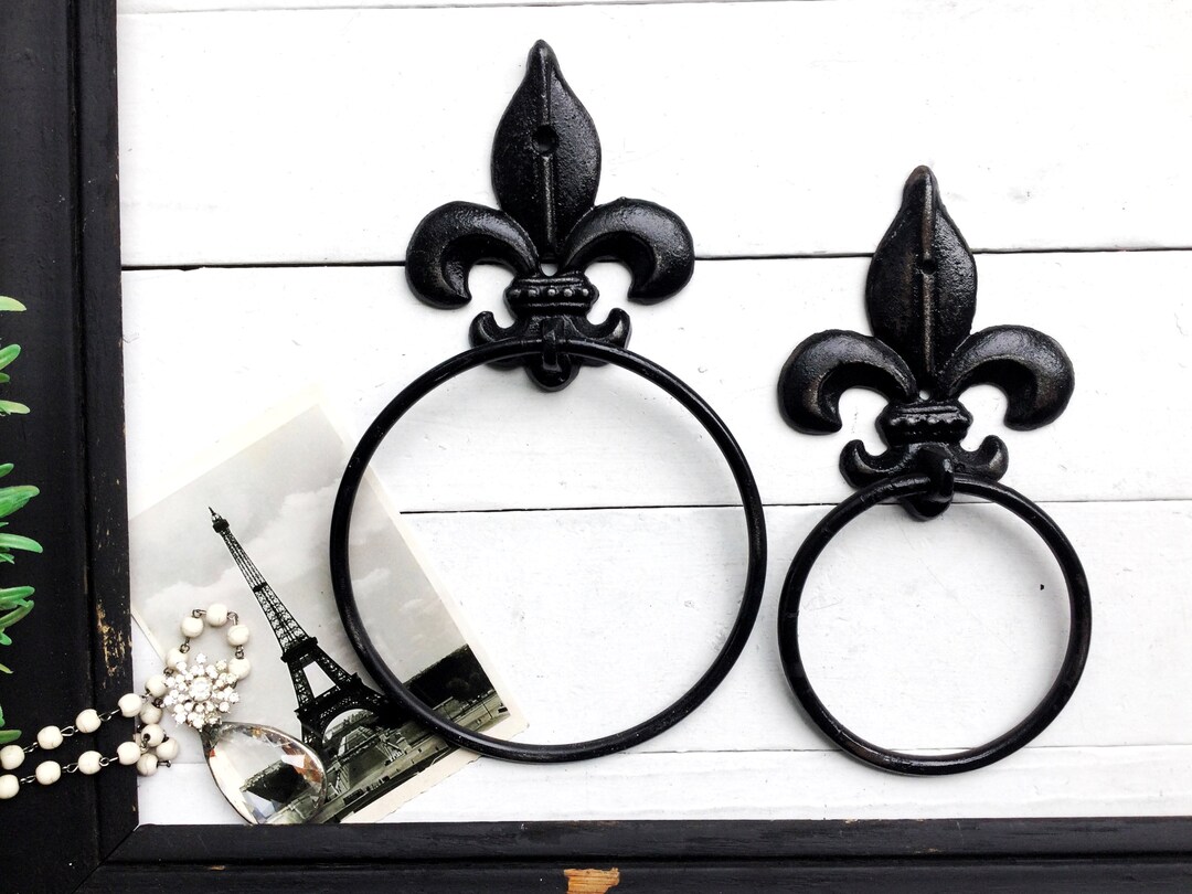 Old World ,cast Iron Towel Holder , Victorian Black Bathroom Decor Distressed, Bathroom Fixture