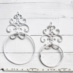 Shabby Chic Towel Ring, In Shabby White, Towel Hanger,Heavy Cast Iron Towel Hook,Shabby Chic Bathroom Accessory,Fleur De Lis Design