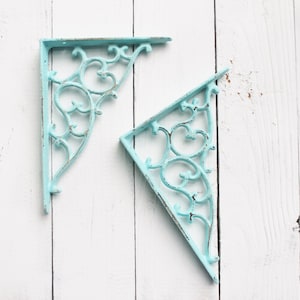 Shelving Brackets, Iron Brackets, Iron Shelf Brackets, Shelf, Shelf Decor,Light Blue, Metal Brackets, Cast Iron, Elegant, Iron Shelf Bracket