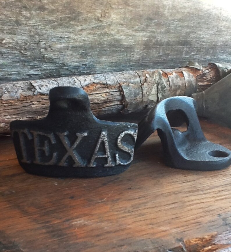 Rustic Cast Iron Texas Bottle Cap Opener-Gift For Dad-Industrial Home-In Matte Black-Spring Home Decor-Kitchen-Father-Groomsmen Gift image 1