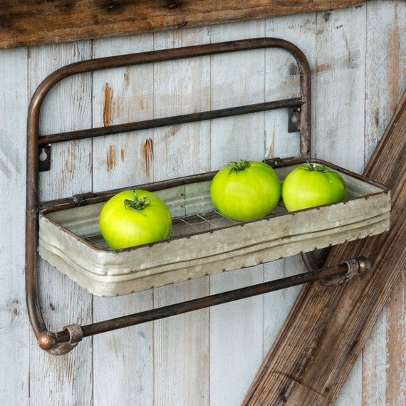 Rustic Brown Wood and Black Metal Wire Paper Towel Roll Holder Stand with Top Ring Handle