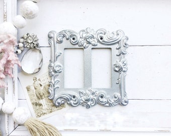 Double Rocker GFI in Shabby White Switch Cover, Lightswitch Cover, Light Switch Cover Plates,Shabby Chic,Custom Light Switch Coverl
