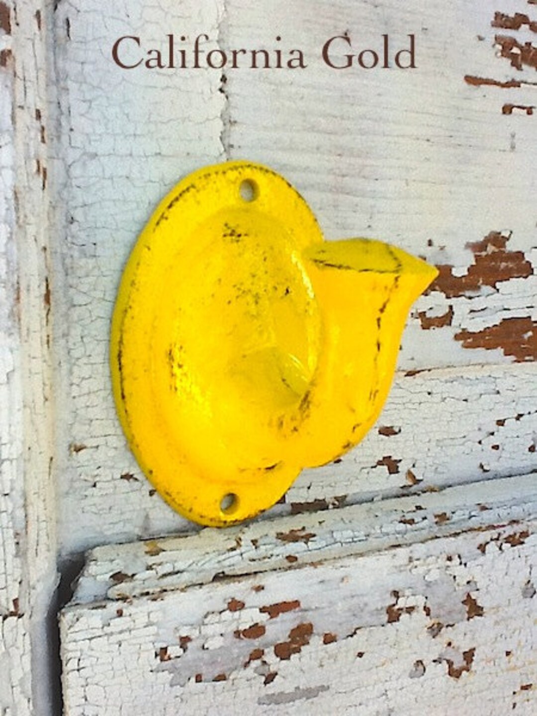 Bright Yellow Wall Hook rustic Cast Iron Jewelry Holder vintage