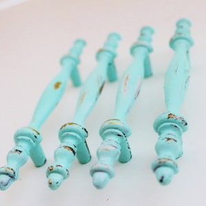 Aquamarine Large Shabby Chic Cabinet Door Pulls-Distressed-Cabinet Pulls-Shabby French-Drawer Handles-Modern Home- Knobs-3 inch mounting